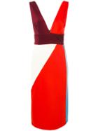Fausto Puglisi - Deep V-neck Colourblock Dress - Women - Silk/polyamide/spandex/elastane/viscose - 46, Red, Silk/polyamide/spandex/elastane/viscose