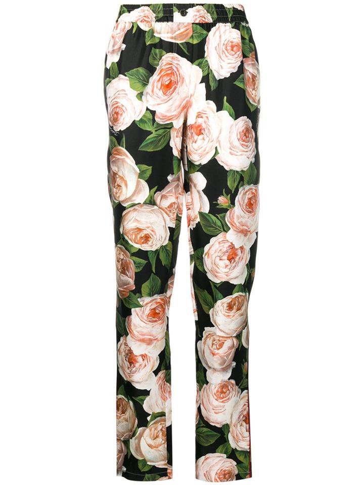 Dolce & Gabbana Rose Print Trousers - Black