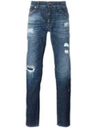Dolce & Gabbana Distressed Jeans, Men's, Size: 46, Blue, Cotton/spandex/elastane/zamak/calf Leather