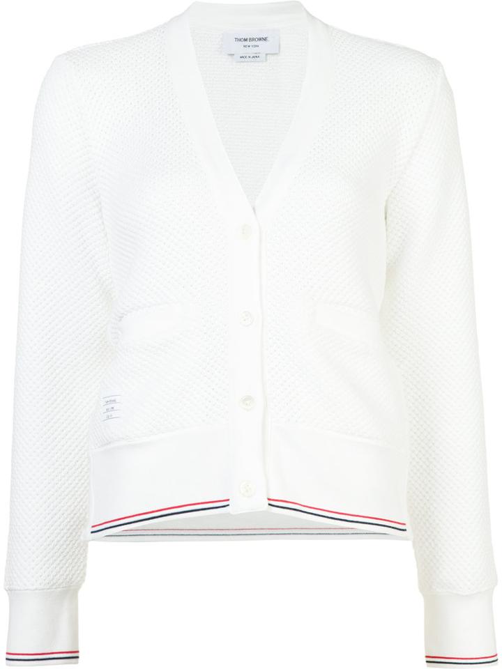 Thom Browne Front Pockets Cardigan, Size: 42, White, Cotton
