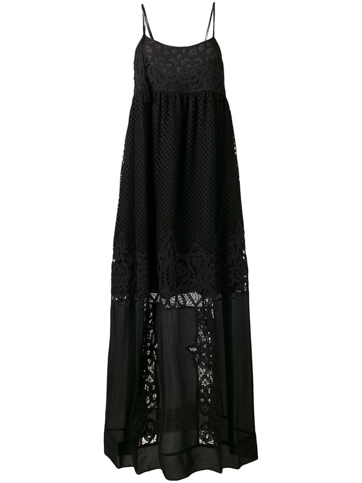 Twin-set - Sheer Detail Maxi Dress - Women - Cotton/polyester/viscose - 44, Women's, Black, Cotton/polyester/viscose