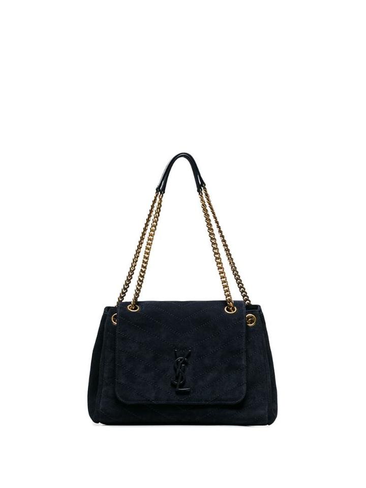 Saint Laurent Navy Nolita Logo Plaque Suede Shoulder Bag - Blue