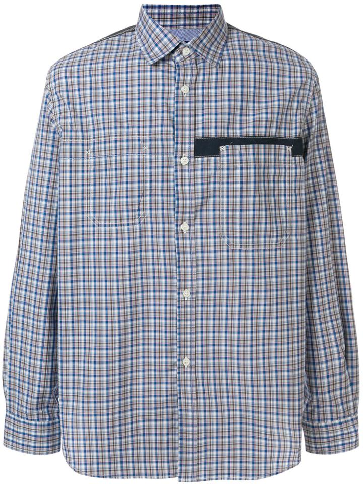 Junya Watanabe Man Contrasting Detail Checked Shirt - Blue