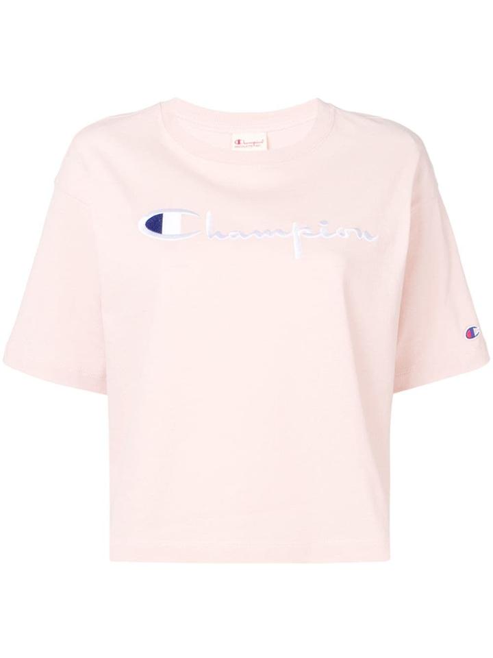 Champion Champion Reverse Wave - Woman - Cropped Logo Tee - Pink &