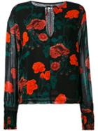 Ganni Carnation Print Long Sleeve Top, Women's, Size: 38, Black, Viscose