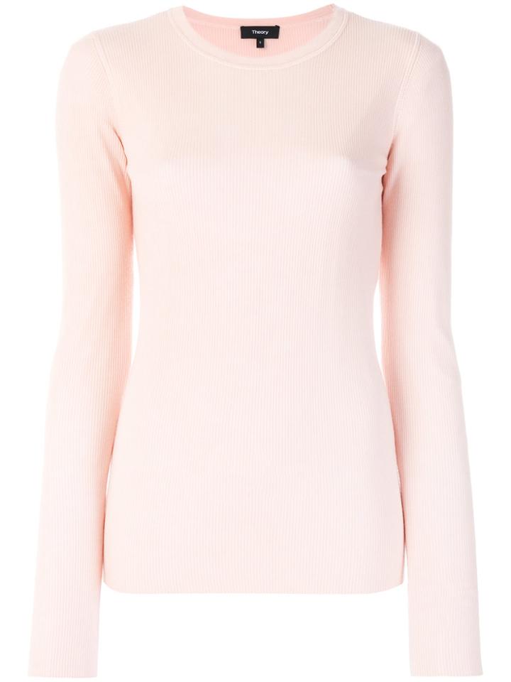 Theory Ribbed Round Neck Jumper - Pink & Purple