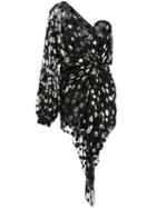 Saint Laurent Polka Dot Draped One-shoulder Dress, Women's, Size: 38, Black, Silk/polyester/viscose