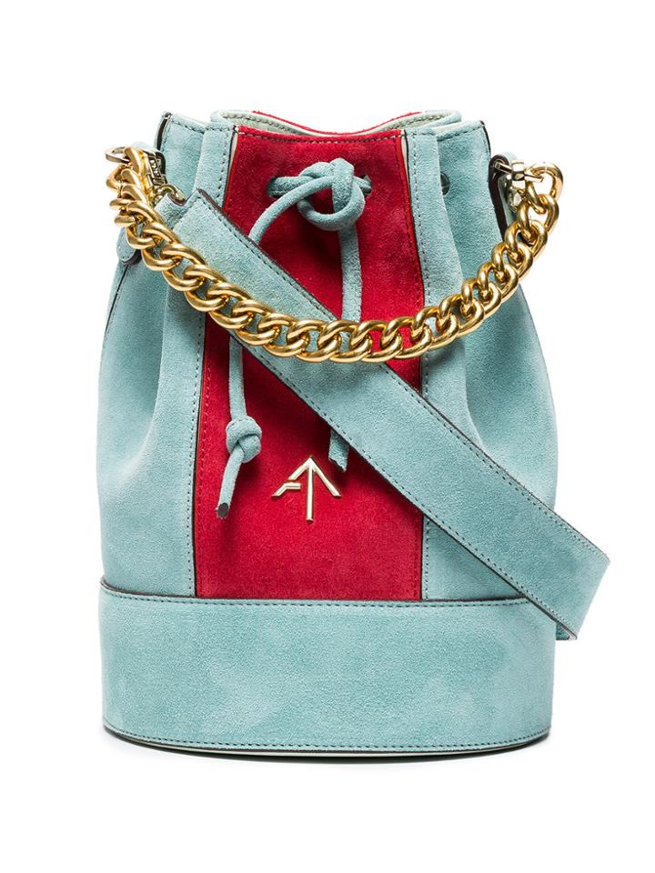 Manu Atelier Blue And Red Pristine Mini Suede Bucket Bag