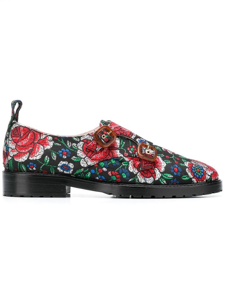 Leandra Medine Jacquard Monk Strap Loafers - Black