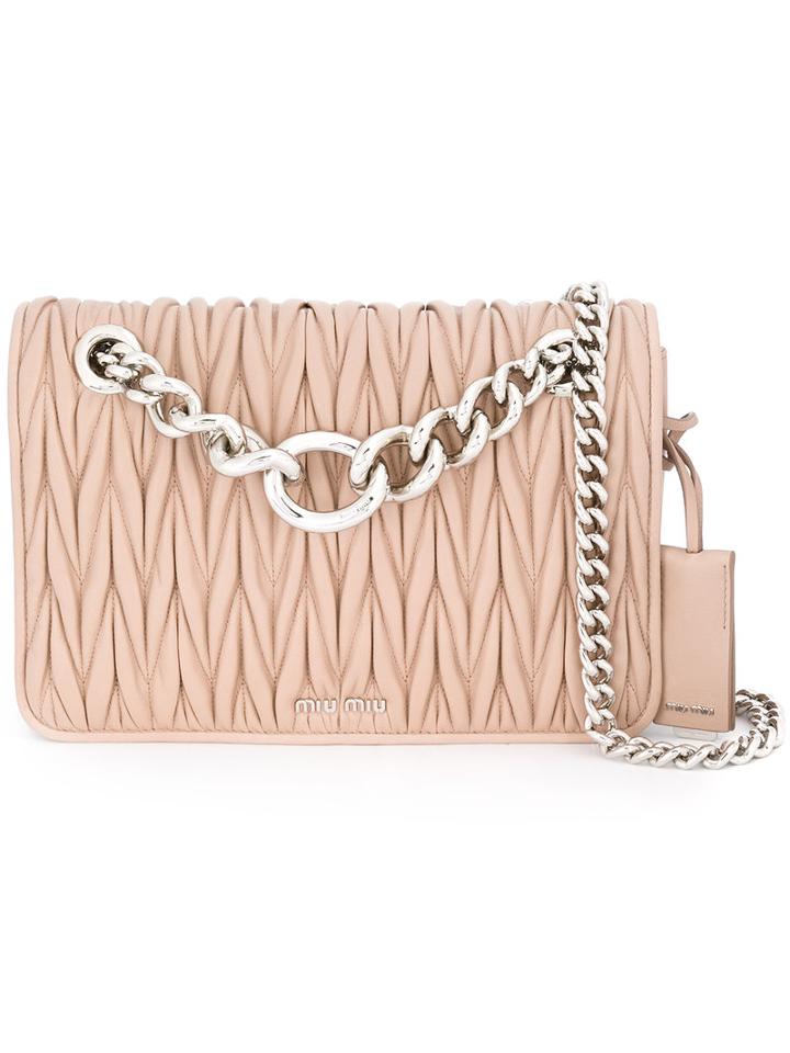 Miu Miu - Matelassé Chain Shoulder Bag - Women - Calf Leather - One Size, Women's, Nude/neutrals, Calf Leather