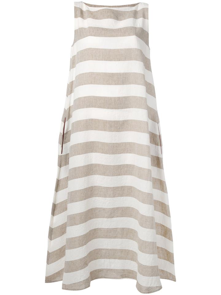 Apuntob - Striped Dress - Women - Linen/flax/rayon - M, Nude/neutrals, Linen/flax/rayon