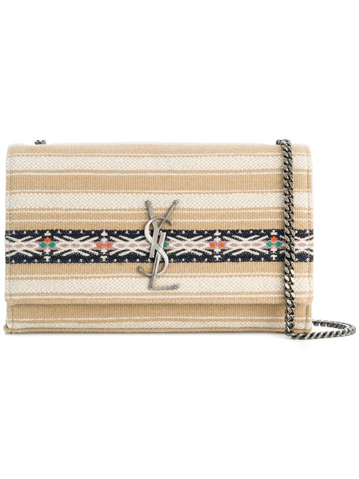 Saint Laurent Striped Logo Shoulder Bag - Nude & Neutrals