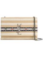 Saint Laurent Striped Logo Shoulder Bag - Nude & Neutrals