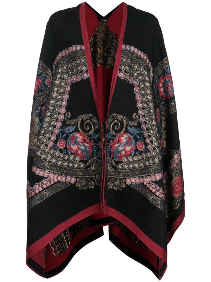 Etro Floral Jacquard Cape - Black