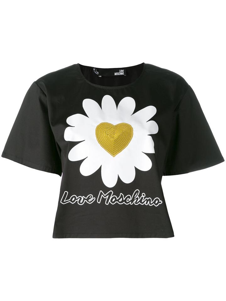 Love Moschino Sequins Heart T-shirt, Women's, Size: 42, Black, Cotton/spandex/elastane/polyester