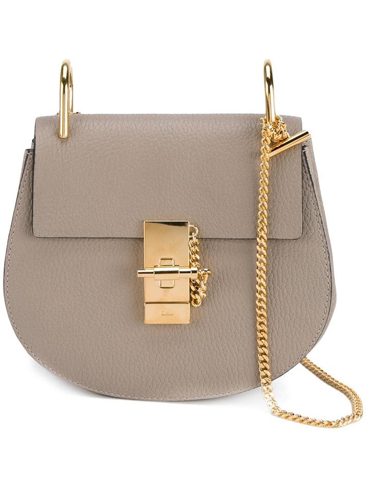 Chloé 'drew' Shoulder Bag, Women's, Grey, Lamb Skin/suede/metal