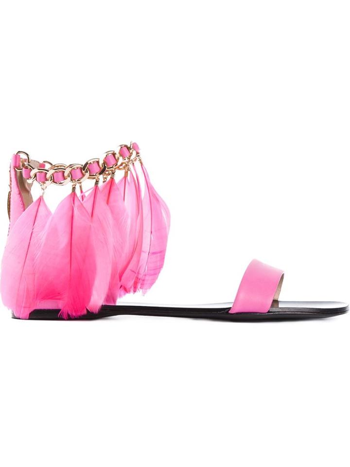 Anna Baiguera Feather Ankle Strap Sandals, Women's, Size: 40, Pink/purple, Leather/metal Other