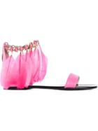 Anna Baiguera Feather Ankle Strap Sandals, Women's, Size: 40, Pink/purple, Leather/metal Other