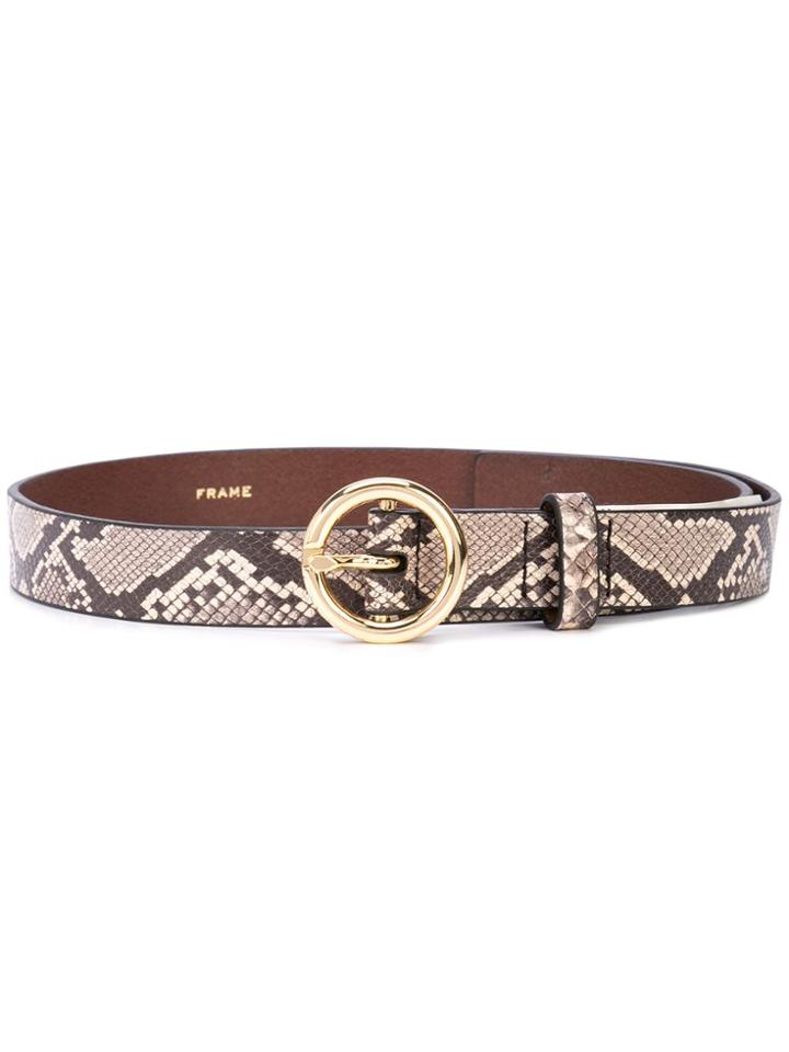Frame Snakeskin Print Belt - White