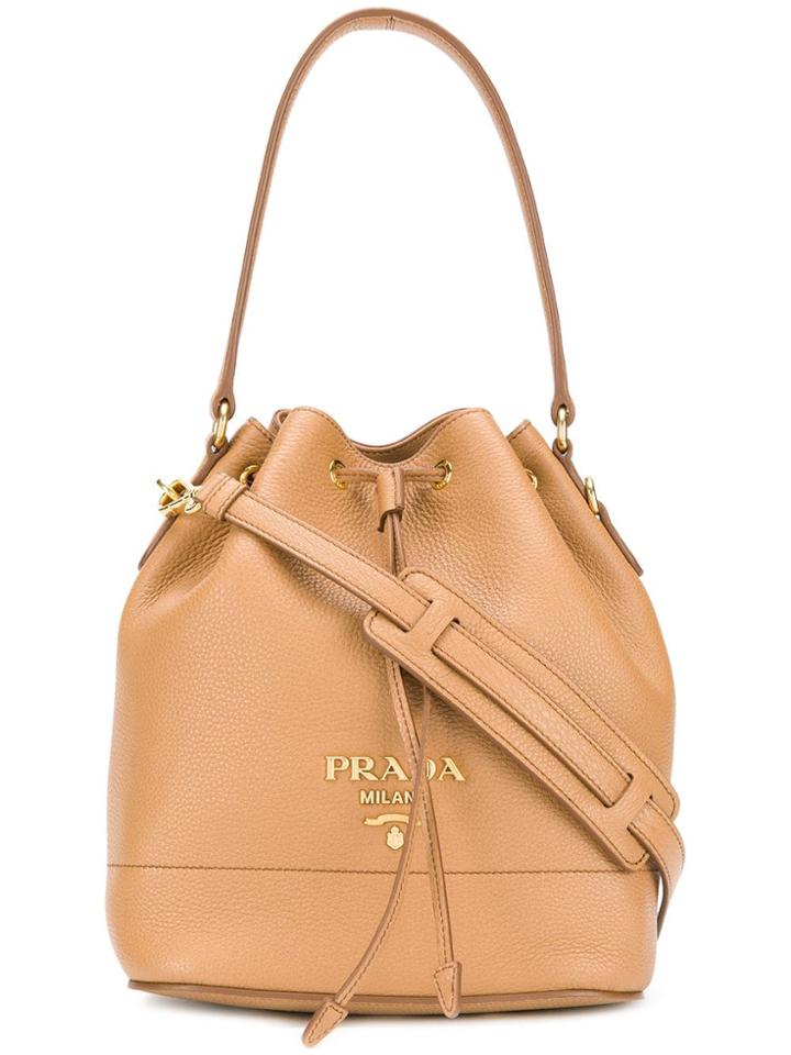 Prada Logo Plaque Bucket Bag - Brown