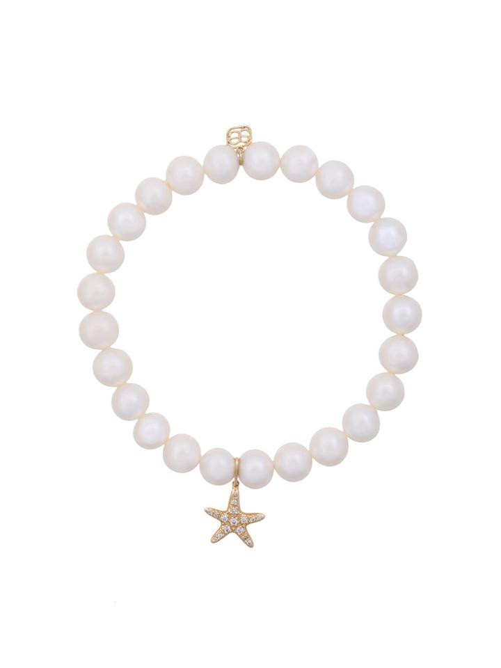 Sydney Evan 14kt Gold And Pearl Beaded Bracelet With Diamond Starfish