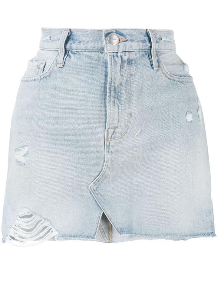 Frame Distressed Mini Denim Skirt - Blue