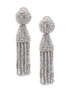 Oscar De La Renta Short Beaded Tassel Clip-on Earrings - White