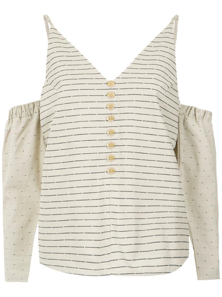 Lilly Sarti Striped Cold Shoulder Top - Nude & Neutrals