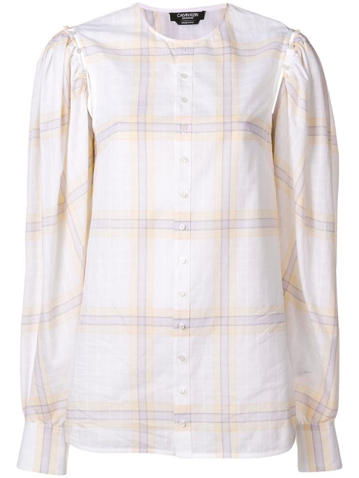 Calvin Klein 205w39nyc Buttoned Sleeve Plaid Top - White