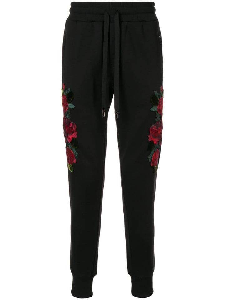 Dolce & Gabbana Embroidered Roses Track Pants - Black
