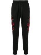 Dolce & Gabbana Embroidered Roses Track Pants - Black