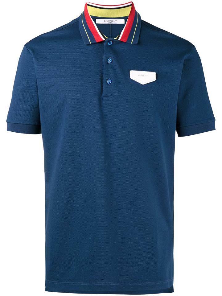 Givenchy - Leather Logo Patch Polo Shirt - Men - Cotton/calf Leather - S, Blue, Cotton/calf Leather
