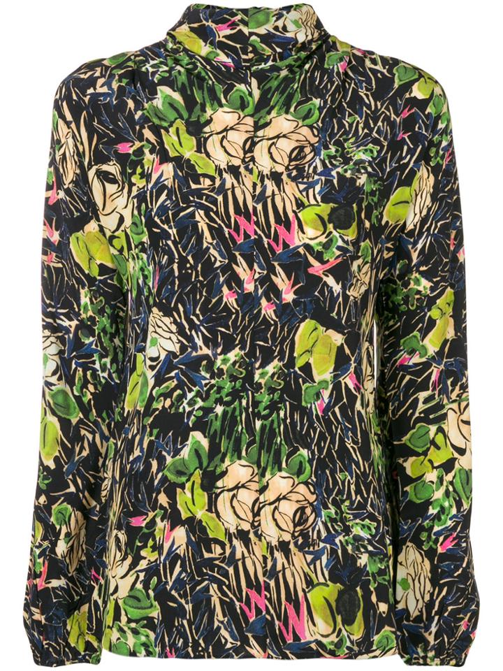 Prada Rose Print Blouse - Black