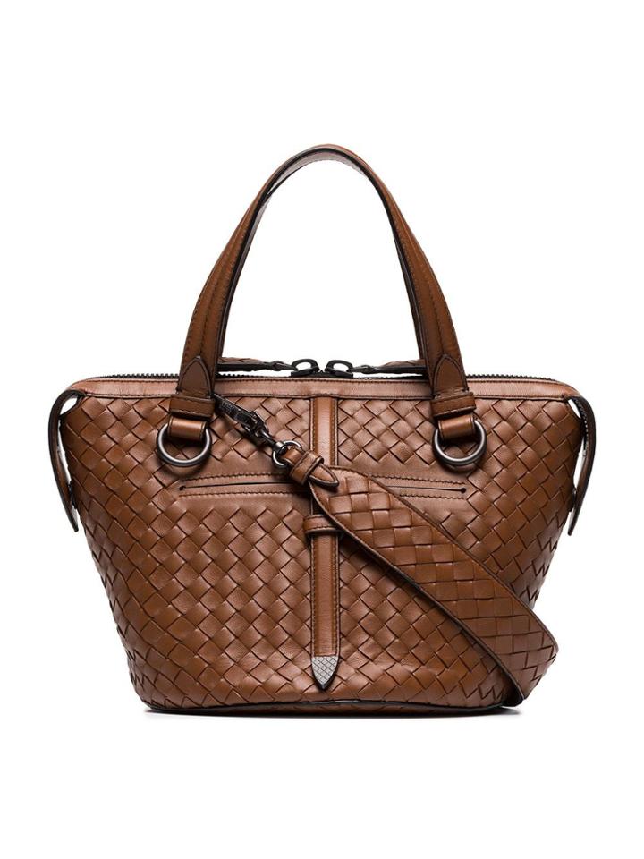 Bottega Veneta Tambura Woven Leather Shoulder Bag - Brown