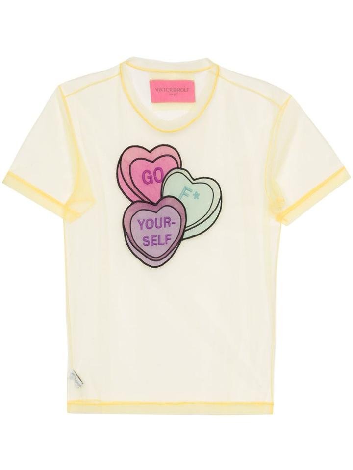 Viktor & Rolf Lovehearts-embroidered Tulle T-shirt - Yellow