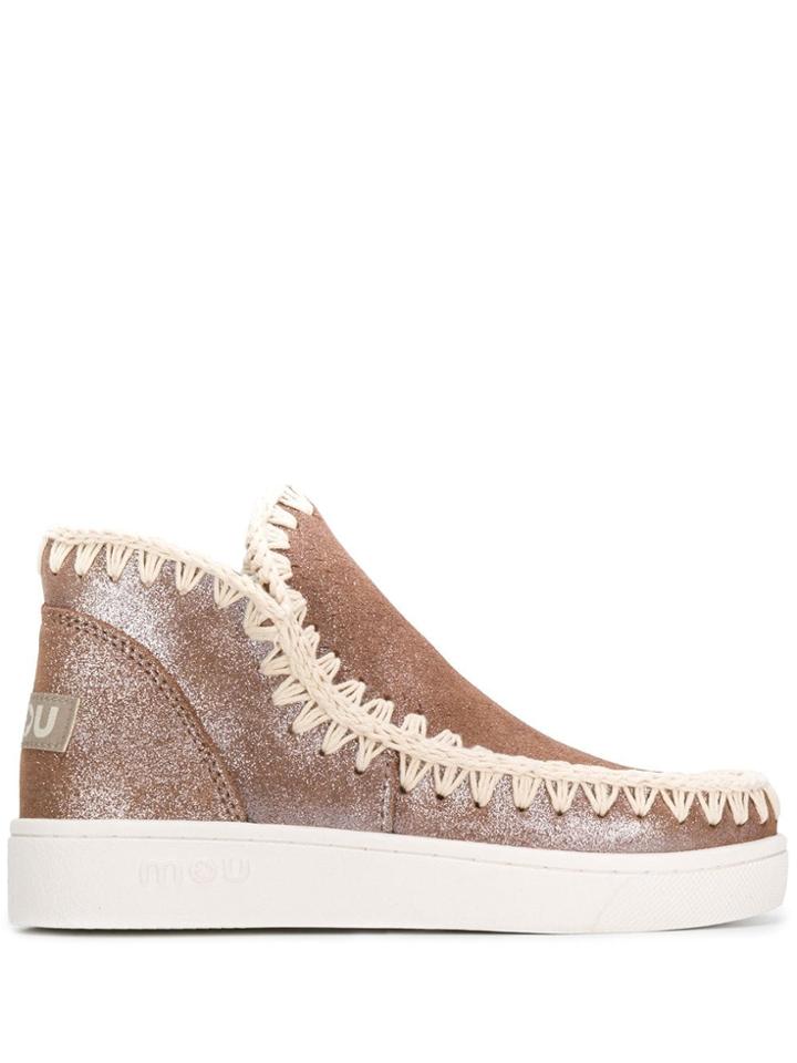 Mou Stitch Detail Ankle Boots - Brown