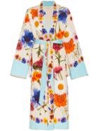 Natasha Zinko Floral Print Quilted Silk Maxi Robe - Neutrals