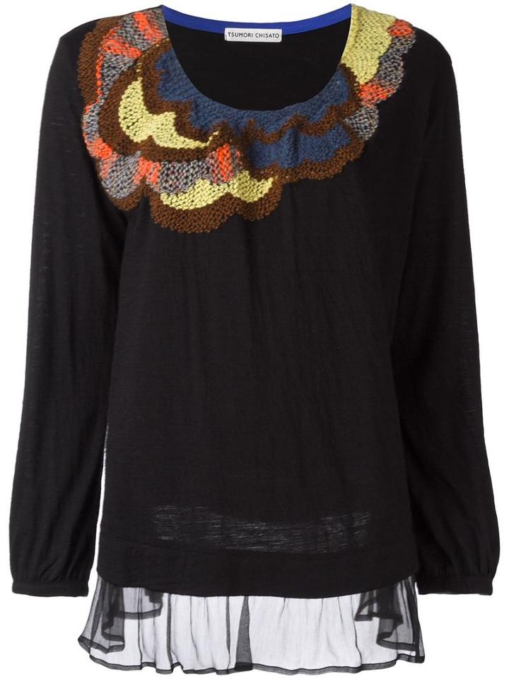 Tsumori Chisato Knitted Collar Top, Women's, Size: 2, Black, Silk/acrylic/wool