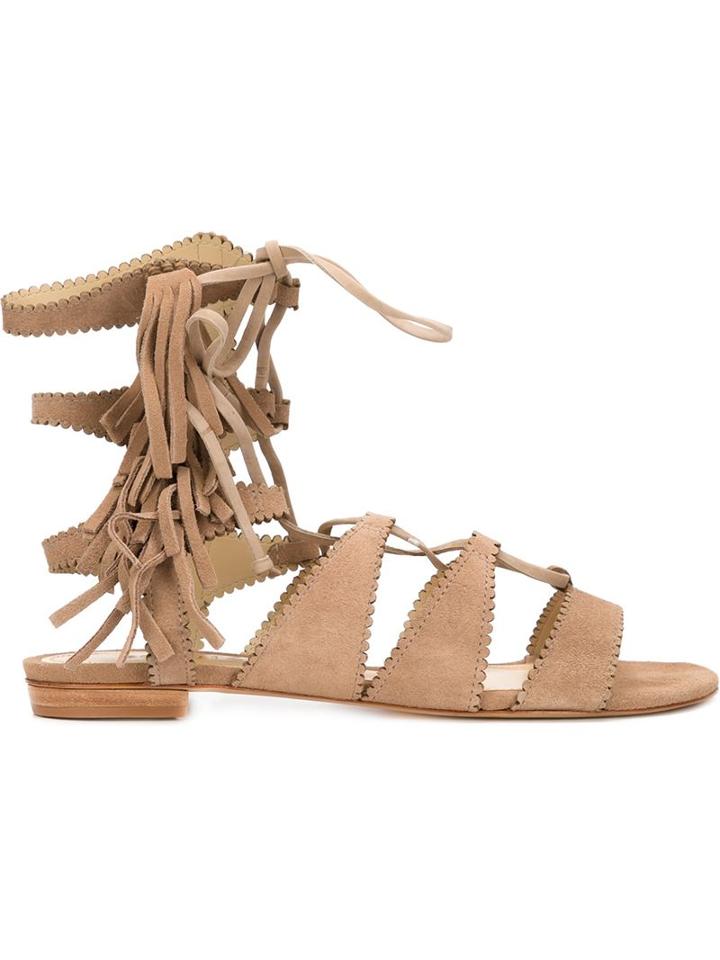 Schutz Fringed Laced Sandals