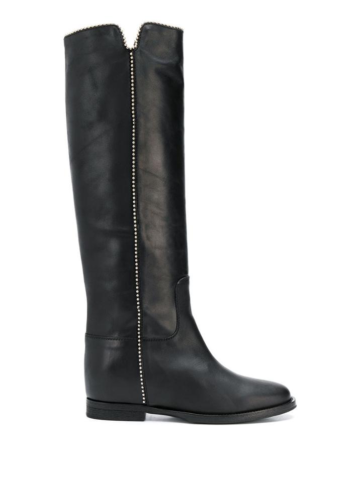 Via Roma 15 Bead Trim Knee High Boots - Black