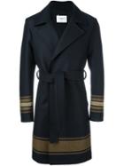 Ports 1961 Belted Waist Stripe Coat, Men's, Size: 46, Blue, Cotton/polyamide/polyester/metallic Fibre