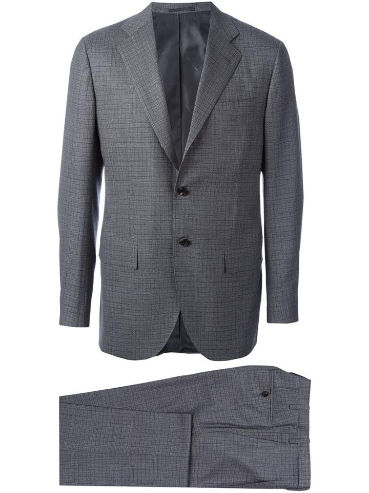 Kiton Checked Suit, Men's, Size: 50, Grey, Wool