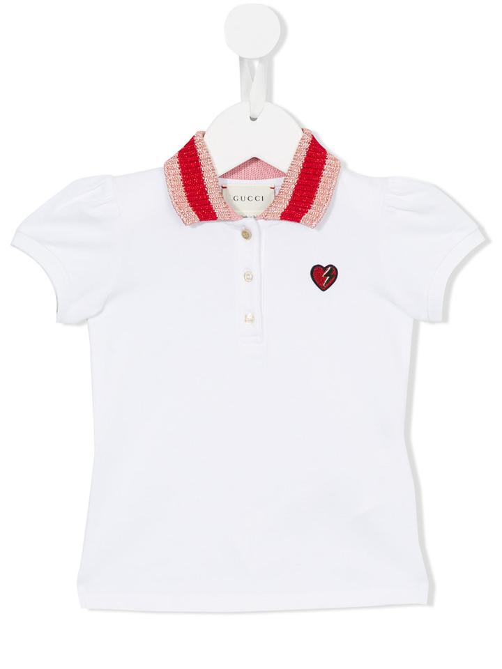 Gucci Kids Heart Embroidered Polo Shirt, Girl's, Size: 18-24 Mth, White