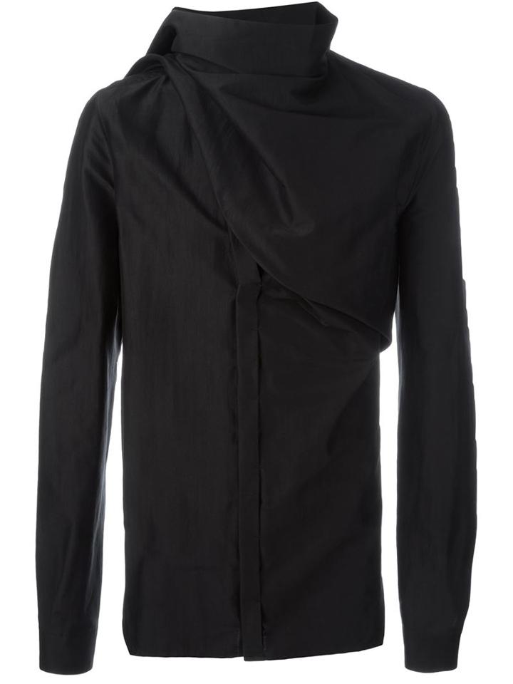 Rick Owens Wrap Effect Shirt, Men's, Size: 52, Black, Cotton/silk