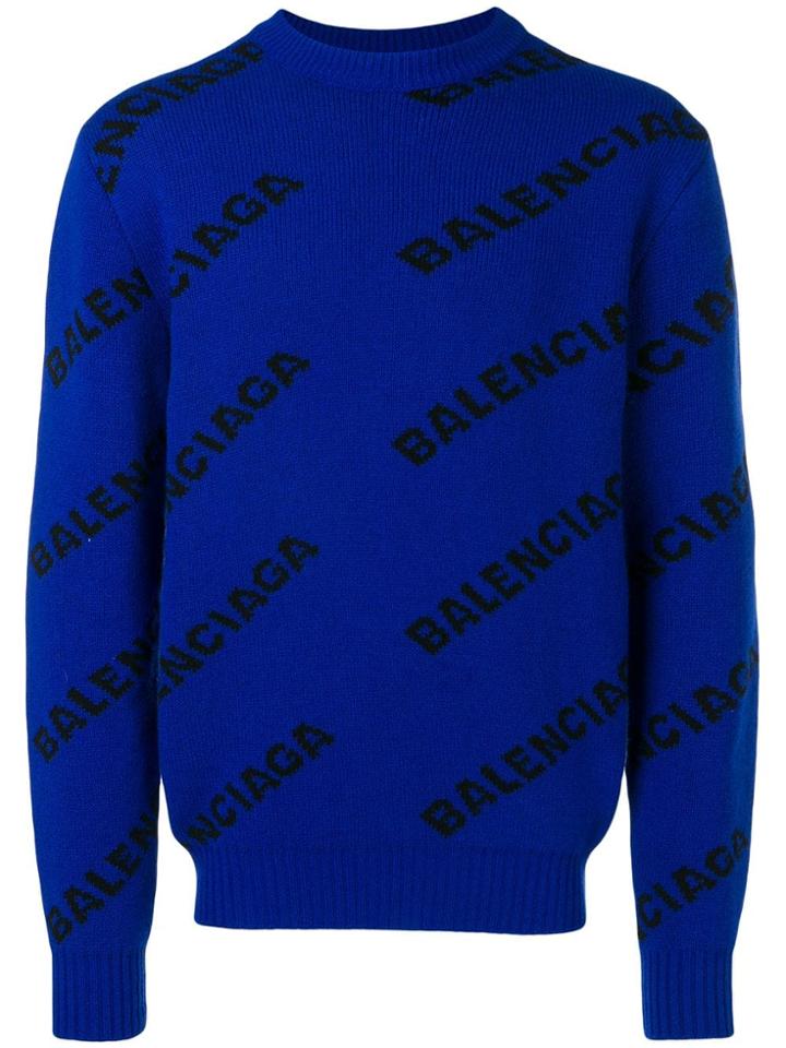 Balenciaga Jacquard Logo Sweater - Blue
