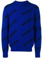 Balenciaga Jacquard Logo Sweater - Blue