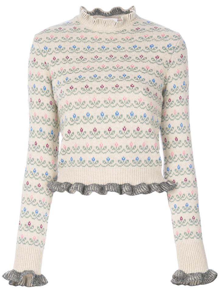 Red Valentino Frill Trim Floral Jumper - Nude & Neutrals