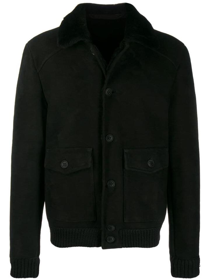 Salvatore Santoro Sheepskin Bomber Jacket - Black