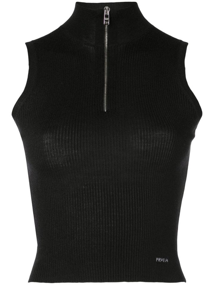 Prada Zipped Turtleneck Top - Black