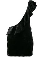 Filles A Papa Ruffled Velvet One-shoulder Dress - Black